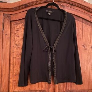 Venezia black tie front cardigan, embroidered bead trim